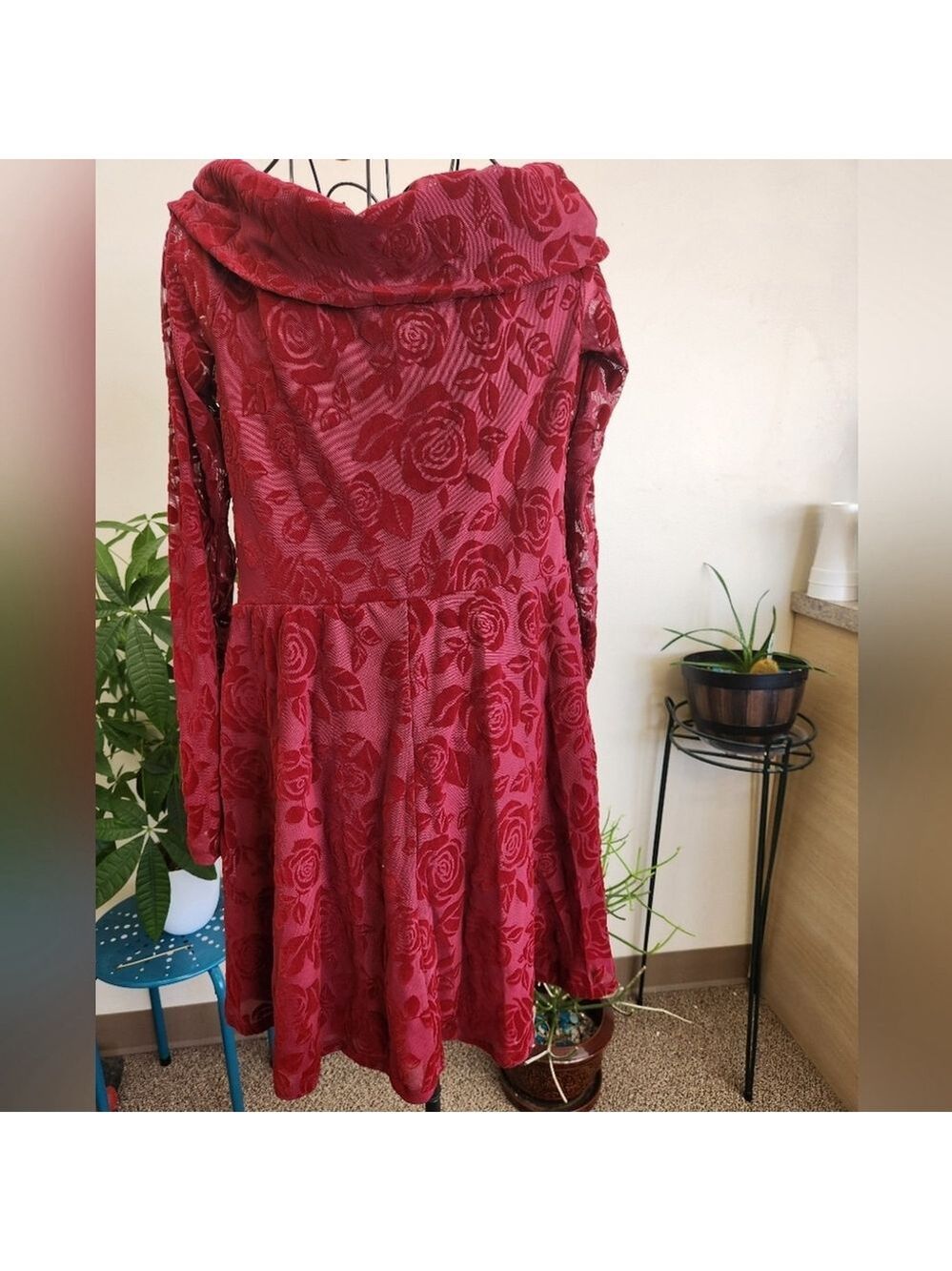 Wild Fable off shoulder Long Sleeve Flocked Mini Fit and Flare Holiday Dress - Picture 8 of 9